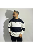 Siyah Beyaz Blok Detaylı Erkek Oversize Sweatshirt