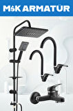 SİYAH KROM BASTON LÜX EVİYE LAVABO BANYO 4 LÜ SET