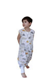 Naturtouch %100 Pamuklu Müslin Dinazor Desenli Kısa Kollu Fermuarlı Uyku Tulumu
