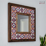 Etnik Temalı - Desenli Mermer Dekoratif Ayna - 34x34cm - 001.1