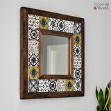 Patchwork Temalı - Desenli Mermer Dekoratif Ayna - 34x34cm - 002.1