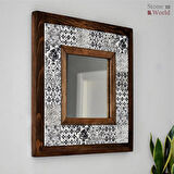 Patchwork Temalı - Desenli Mermer Dekoratif Ayna - 34x34cm - 003.1