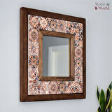 Patchwork Temalı - Desenli Mermer Dekoratif Ayna - 34x34cm - 005.1