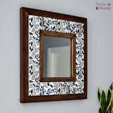 Çiçek Temalı - Desenli Mermer Dekoratif Ayna - 34x34cm - 012.1