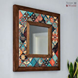Mandala Temalı - Desenli Mermer Dekoratif Ayna - 34x34cm - 015.1