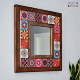 Mandala Temalı - Desenli Mermer Dekoratif Ayna - 34x34cm - 019.1