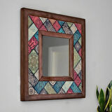 Patchwork Temalı - Desenli Mermer Dekoratif Ayna - 34x34cm - 023.1