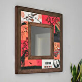 African Temalı - Desenli Mermer Dekoratif Ayna - 34x34cm - 051.1