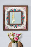Çiçek Temalı - Desenli Mermer Dekoratif Ayna - 34x34cm - 066.1