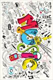 Renkli Pop Art Temalı Dokuma Leke Tutmaz Masa Örtüsü MSO030