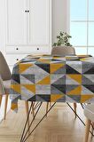 Sarı Geometrik Desen Dokuma Leke Tutmaz Masa Örtüsü MSO380