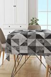 Füme Geometrik Desenli Dokuma Leke Tutmaz Masa Örtüsü MSO385