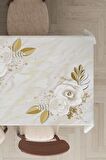 Gold Çiçek Desenli Dokuma Leke Tutmaz Masa Örtüsü MSO437