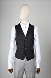 Slim Fit Gri Yelekli Takım Elbise Ekose Desenli