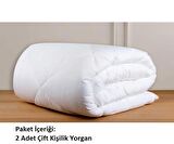 2li Pamuk Ören Mikrofiber Çift Kişilik Beyaz Silikon Yorgan (195x215)