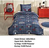 Özdilek Lisanslı Kapitoneli %100 Pamuk Tek Kişilik Çocuk Yatak Örtüsü (160x230)-Avengers Heroes Lacivert