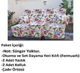 Mandaş Süngersiz 3 Kişilik Salıncak Minder Seti (Pamuklu Kumaş)-İngiliz Gülü Pembe