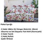 Mandaş Süngerli 3 Kişilik Salıncak Minder Seti (Pamuklu Kumaş)-İngiliz Gülü Pembe