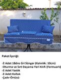 Mandaş Süngerli 3 Kişilik Salıncak Minder Seti (Pamuklu Kumaş)-Lacivert