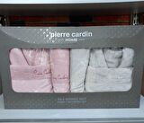 Pierre Cardin 6 Parça Jakarlı Aile Bornoz Seti-Logo Soft Decorose A.Bej