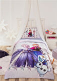 Özdilek Lisanslı Fitted Çarşaflı Tek Kişilik Çocuk Nevresim Takımı-Frozen Frosted Elsa Lila