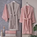 Hobby Line %100 Saf Pamuk Aile Bornoz Seti-Pembe K.Bej