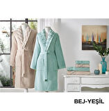 Özdilek %60 Bambu %40 Pamuk Aile Bornoz Seti-Fiore Line Bej Yeşil