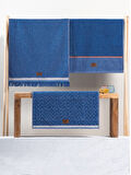 Cotton Box 3'lü Jakarlı Havlu Seti Çantalı (50x90)-Denim Mavi