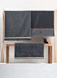 Cotton Box 3'lü Jakarlı Havlu Seti Çantalı (50x90)-Denim Antrasit