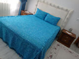 Tavşan Tüyü Peluş El Dokuma Yumuşak Dokulu Çift Kişilik Yatak Örtüsü (280x260)-mavi