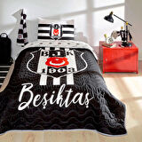 Taç Taraftar Lisanslı Pamuklu Tek Kişilik Yatak Örtüsü Seti (160x230)-Beşiktaş Stripe
