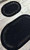 Jüt Hasır 2li Banyo Paspas Takımı-Siyah Trikotlu