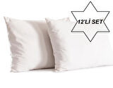 12 Adet Ekru Renk Pamuklu Yastık Kılıfı Kapaklı (50x70)