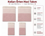 Pamuklu Kaymaz Hasır Dokuma Kolları Örten Maxi Takım Koltuk Örtüsü (3+3+1+1) - Pudra