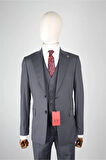 Slim Fit Gri Takım Elbise Düz Desenli