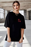 ModaSize Unisex Baskılı Oversize T-Shirt - Siyah