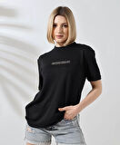 ModaSize Unisex Bisiklet Yaka Baskılı Slim Fit T-Shirt - Siyah