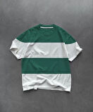 ModaSize Unisex Bisiklet Yaka Parçalı T-Shirt - Yeşil