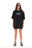 ModaSize Unisex Bisiklet Yaka Baskılı Oversize T-Shirt - Siyah