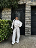 ModaSize Crop, Pantolon Fitilli İkili Takım -Beyaz