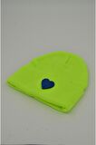 Mottomia Yılbaşı Özel Koleksiyonu Mavi Kalp Figürlü Neon Sarı Renk Unisex Erkek/Kadın Bere