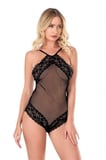 Dantel İşlemeli Siyah File Tül Bodysuit