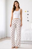 Viskon Pamuklu Kadın Pudra Desenli Pijama Pantolon - Mg009 -