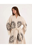 Müslin Kimono %100 Pamuklu Güneş Baskılı Desenli Bornoz Kaftan Sabahlık