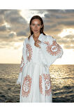 Müslin Kimono %100 Pamuklu Güneş Baskılı Desenli Bornoz Kaftan Sabahlık