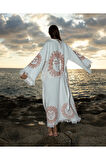 Müslin Kimono %100 Pamuklu Güneş Baskılı Desenli Bornoz Kaftan Sabahlık