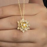 MuI MuI Gümüş Gold Beyaz Taşlı Lotus Çiçeği Kadın Kolye