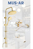 Gold Altın Yuvarlak Robot Duş Seti Beyaz Gold Kartal Lavabo Ve Banyo Bataryası Musluğu 3 Lü Set