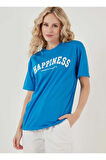 MALKOÇBEY  HAPPINNES BASKILI OVERSİZE UNİSEX BASİC T-ŞHİRT