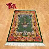 Klasik/Otantik Desenli İran İpek Seccade Yeşil